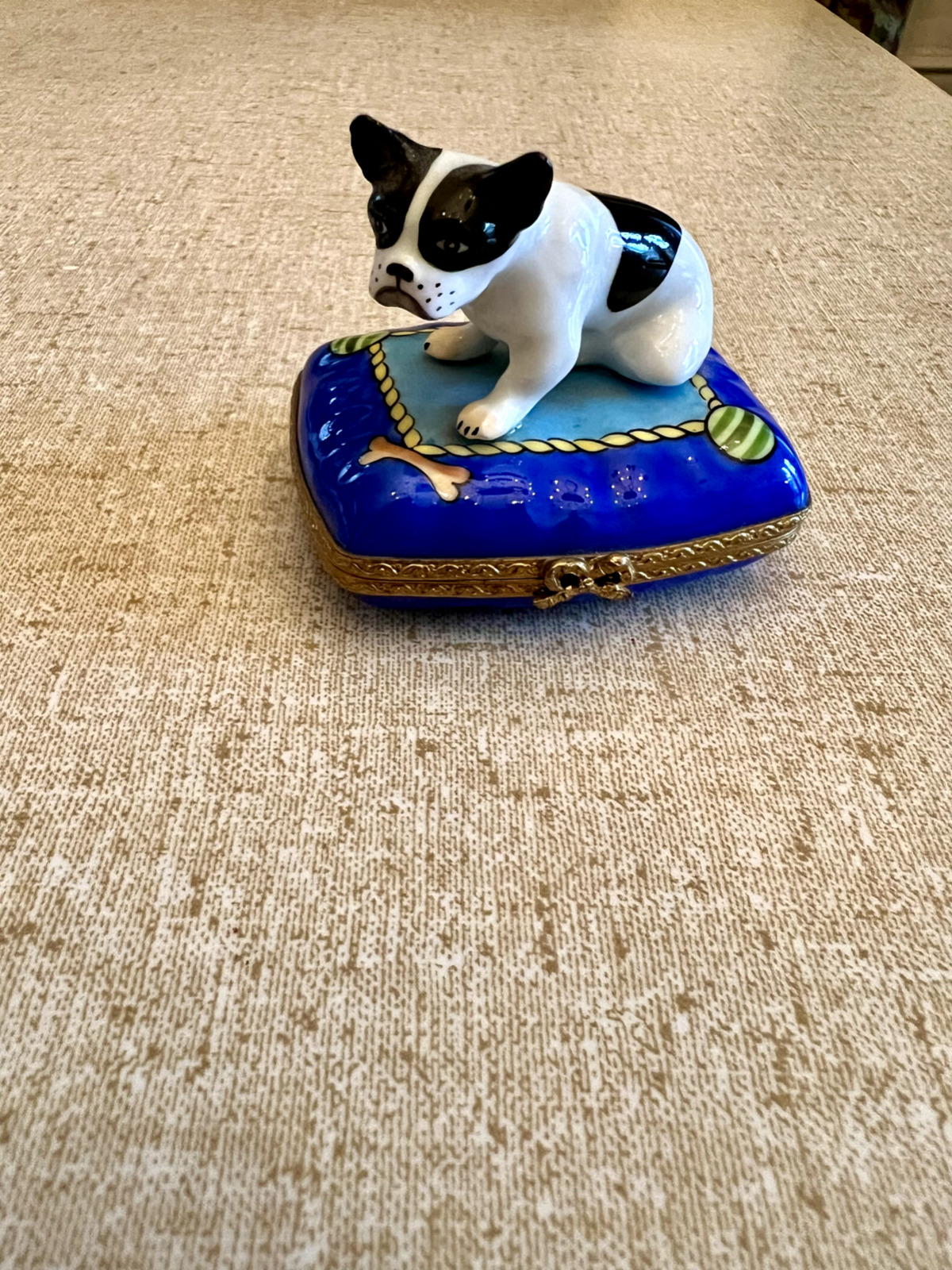 Vintage French Limoges Porcelain Trinket Box (French Terrier)