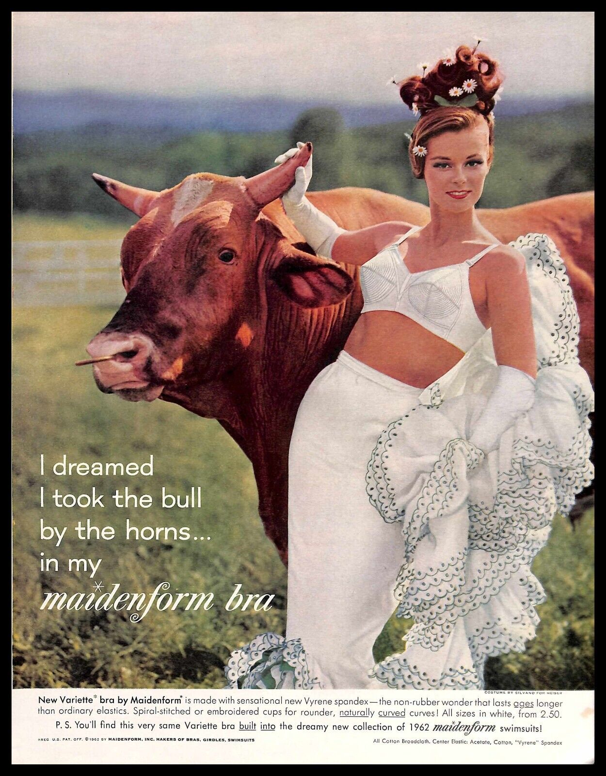 1962 Maidenform Bra Vintage PRINT AD Bull Horns Fashion Lingerie