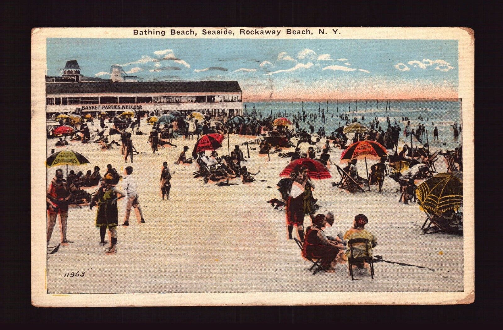 POSTCARD : NEW YORK - ROCKAWAY BEACH NY - SEASIDE BATHING BEACH 1922 VIEW
