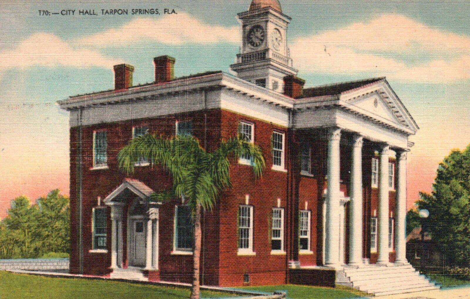 Postcard FL Tarpon Springs Florida City Hall 1959 Linen Vintage PC f6222