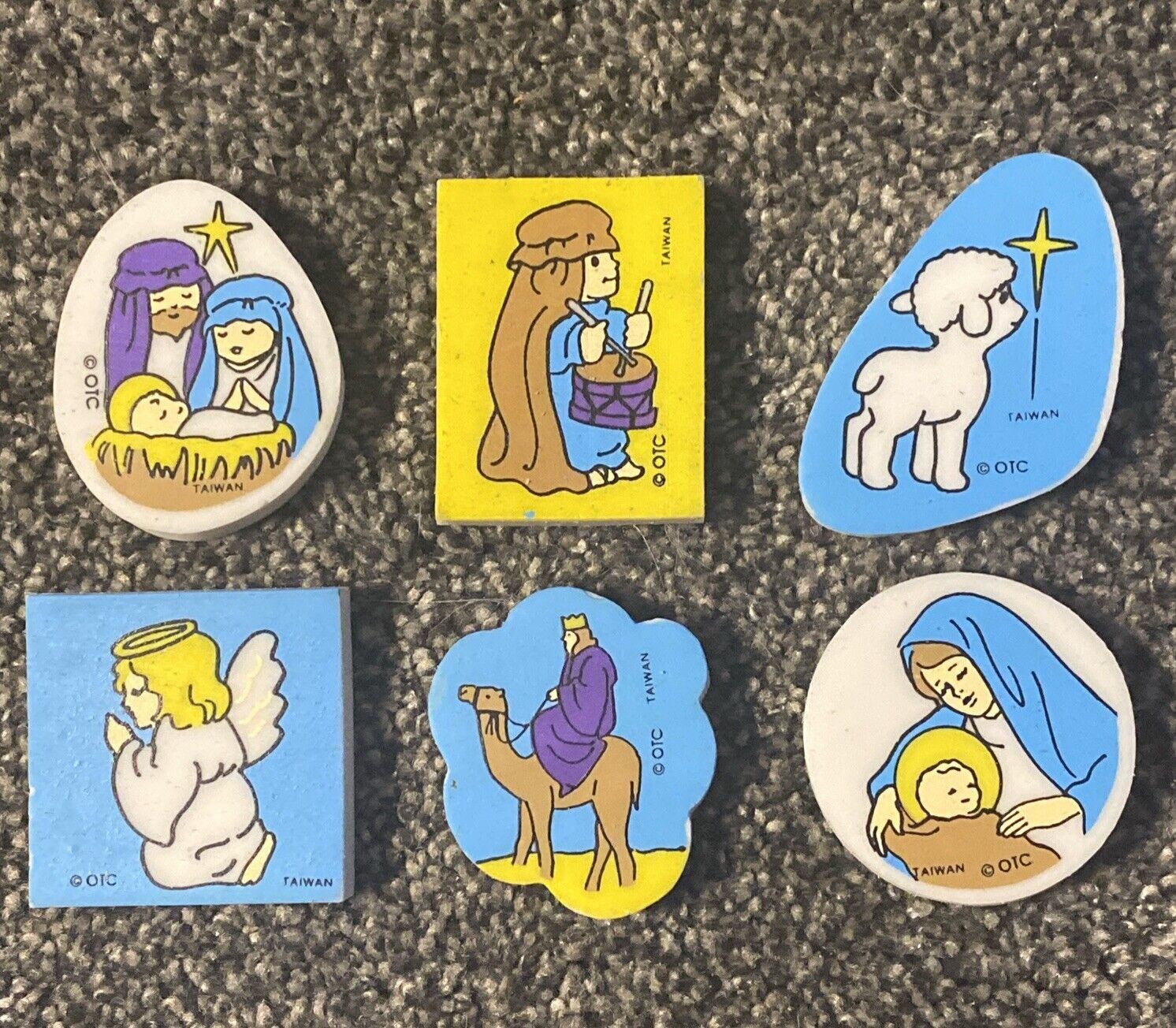 Lot Of 6 Christian Religious Pencil Erasers - School Supply Baby Jesus Nativity