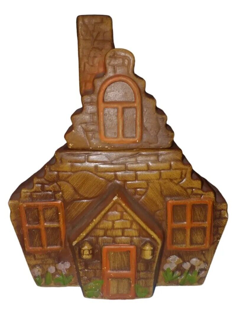 Vintage 1970's Ceramic Cottage Cookie Jar Reddish/Orange 