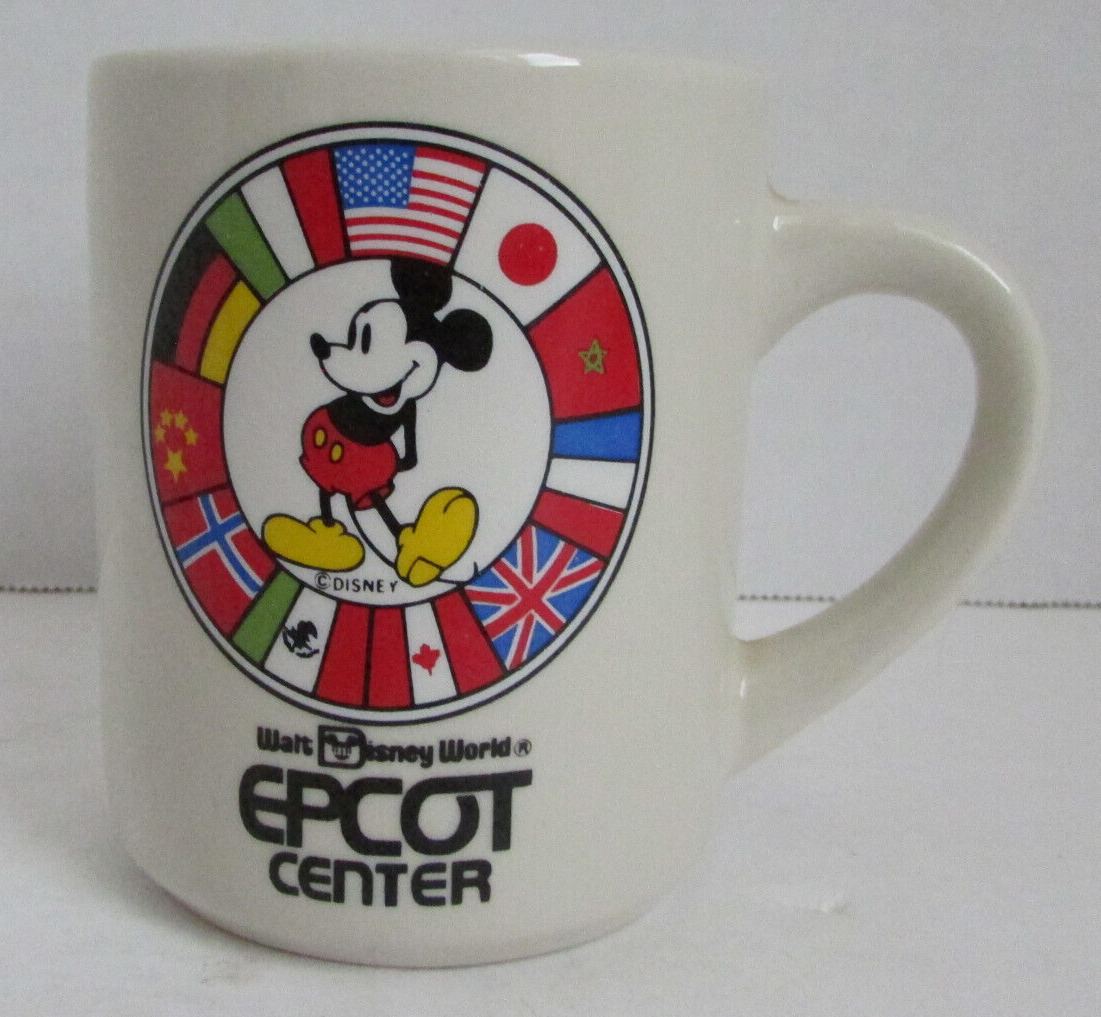 VINTAGE 80\'s Walt Disney World Epcot Center Countries Flag Mickey Mouse Mug