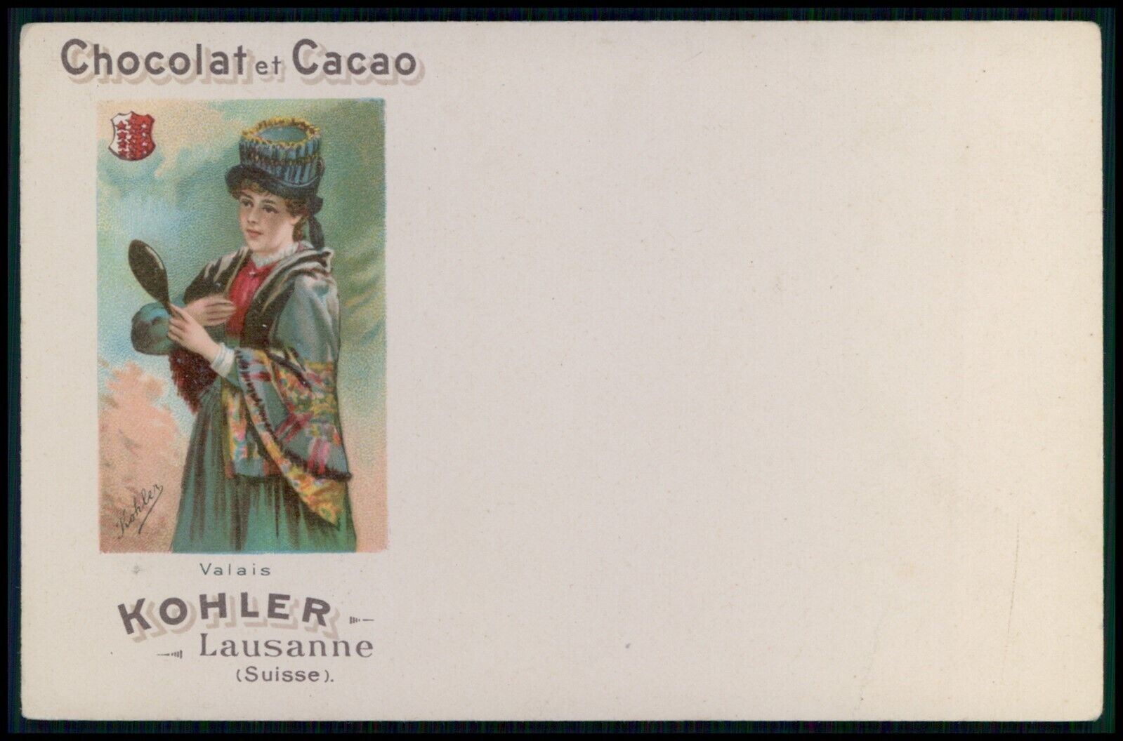cc advertising Kohler cocoa and chocolate original old 1890s Swiss postcard