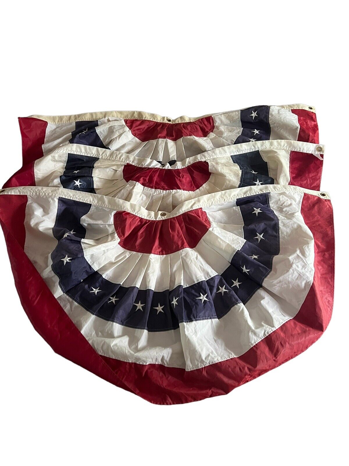 Vintage American Flag Buntings Large Set Of 3 Pleated 4th Of July Decorations