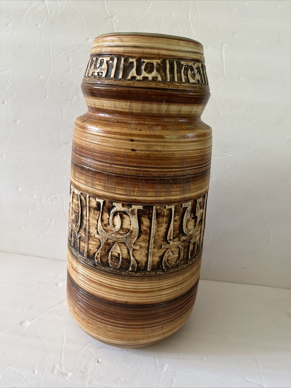 Vintage Israel Bror Hayil Pottery Large Earthtone Unique Vase 14” Mid Century