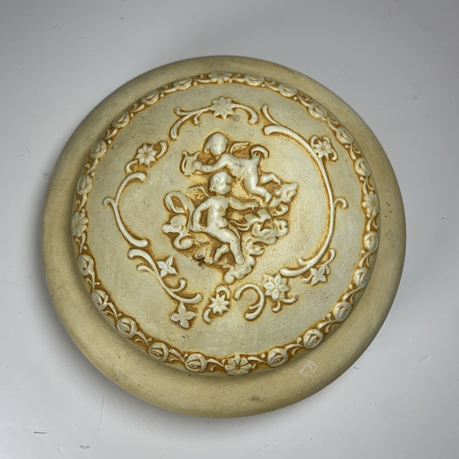 VINTAGE ELEY MOLD CHERUBS ROSE Porcelain Powder Trinket Dish w/ Lid