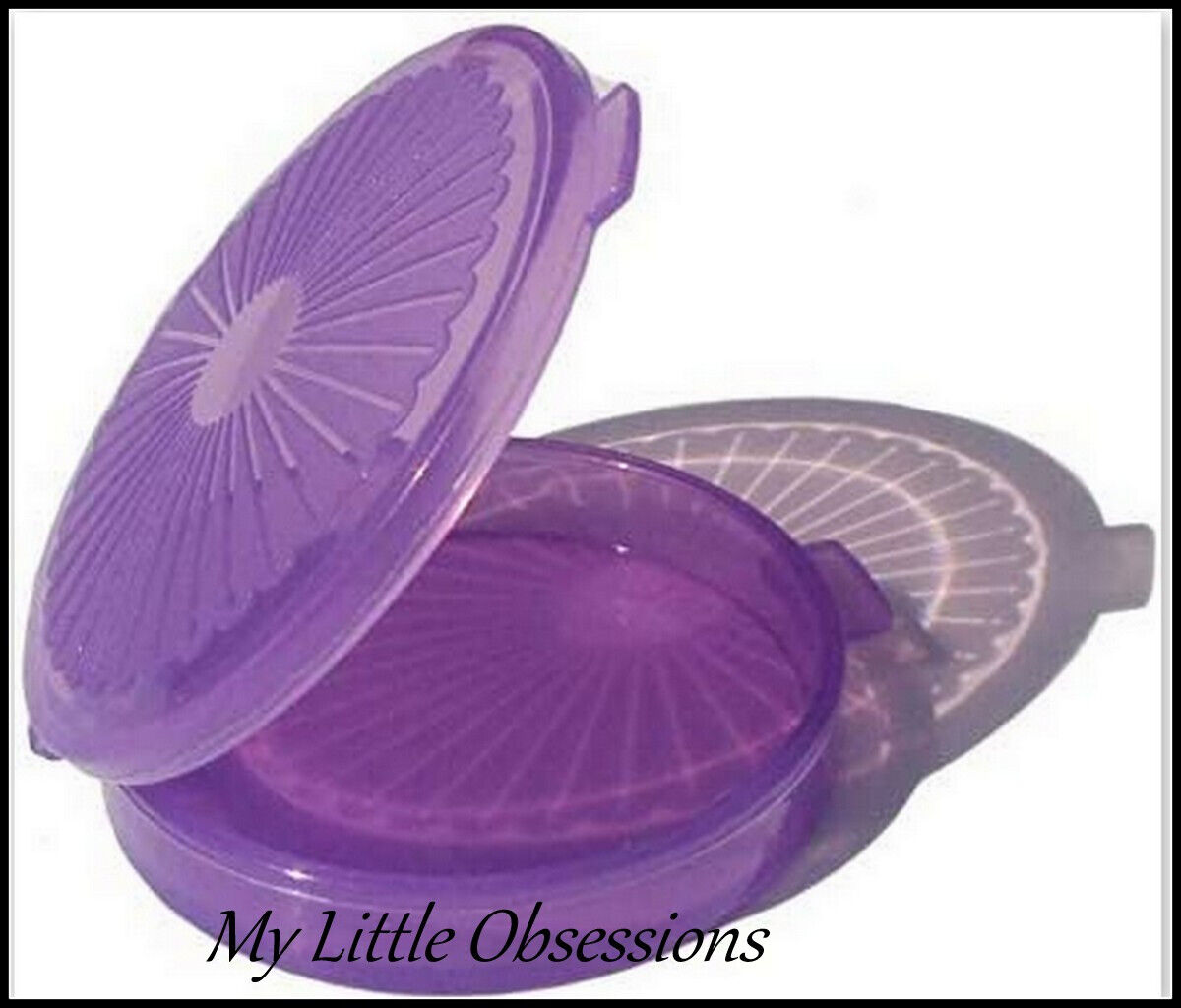 Tupperware NEW Mini Clamshell Pill Keeper Round Pocket Container, Sheer Purple