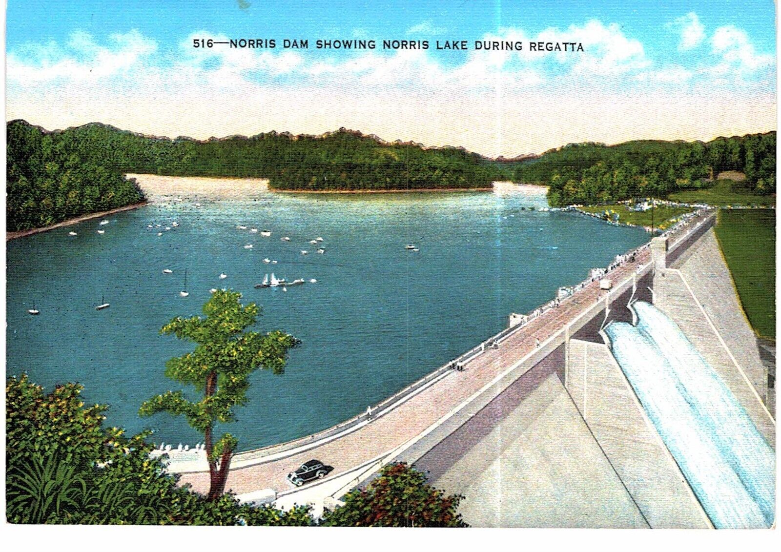 Norris Dam Showing Norris Lake During Regatta 1940 TN