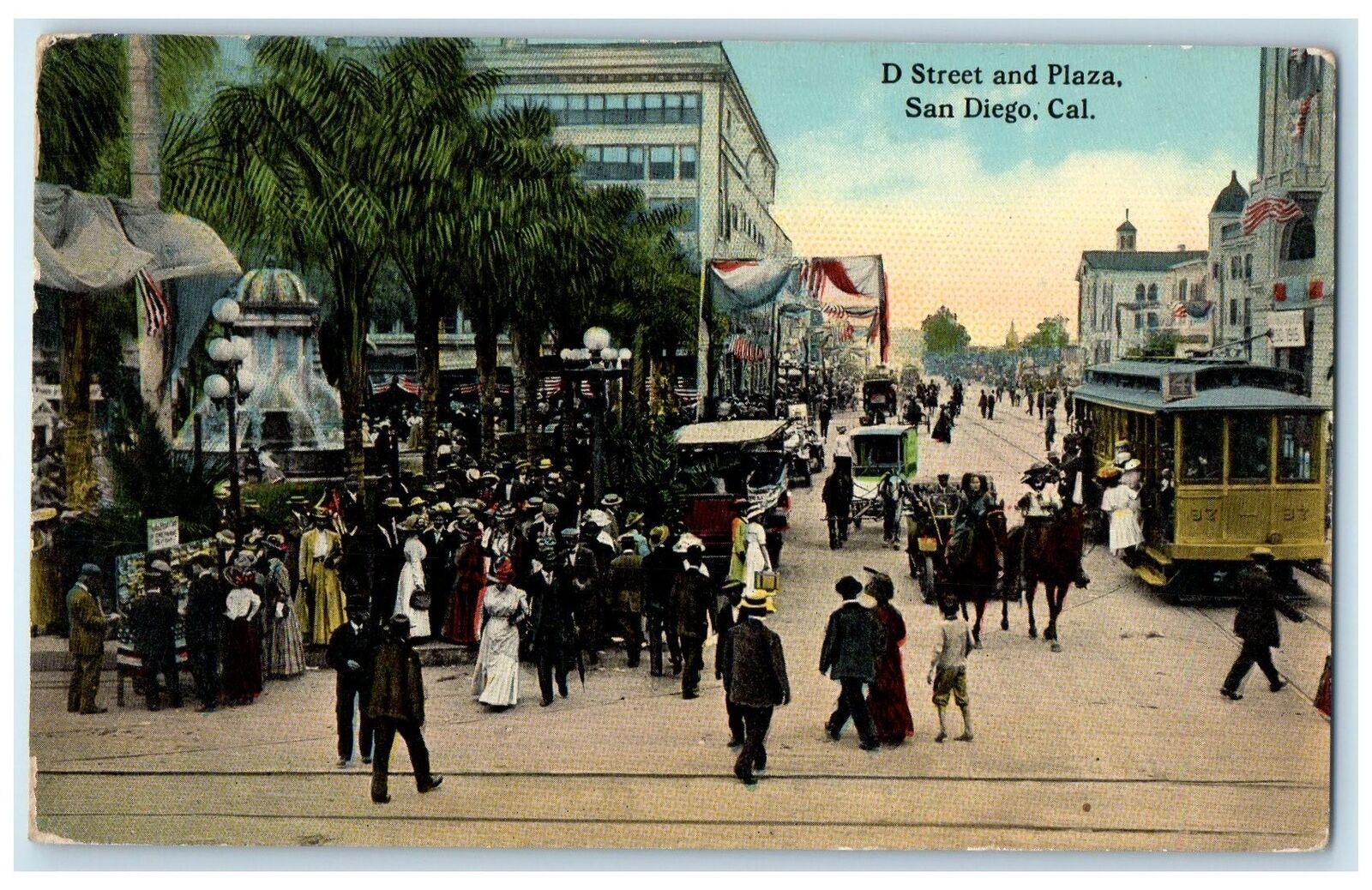 c1910\'s D Street And Plaza Business Section San Diego California CA Postcard