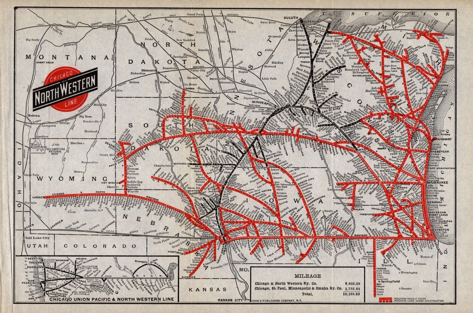 1922 Antique Chicago Northwestern Railway Map Northwestern Line Railroad  1743