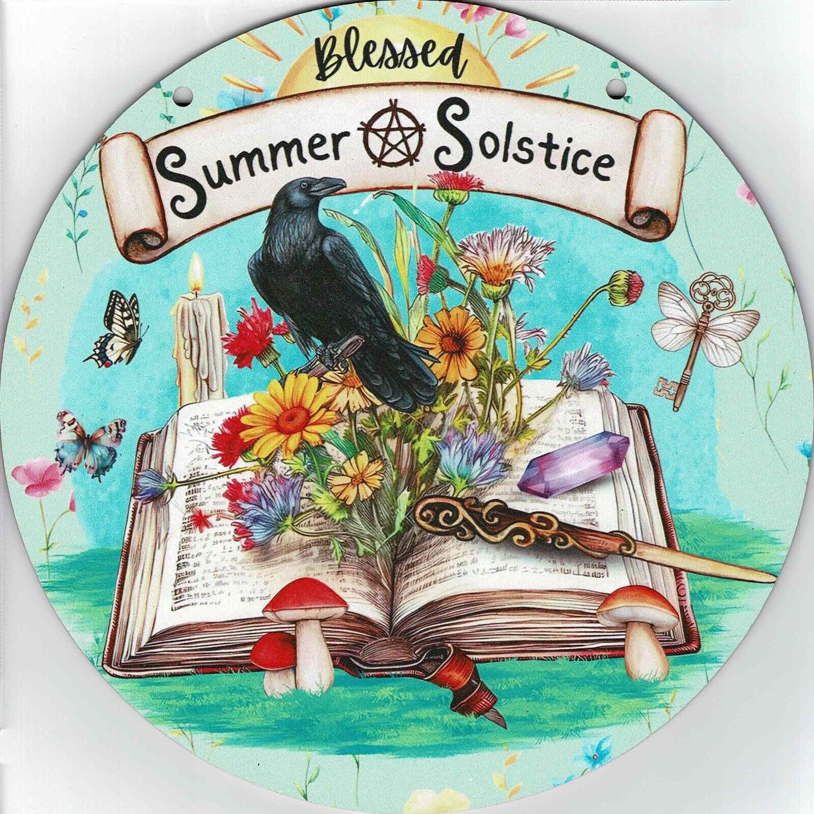 Wooden Sign - Blessed Summer Solstice - approx. 7.87\