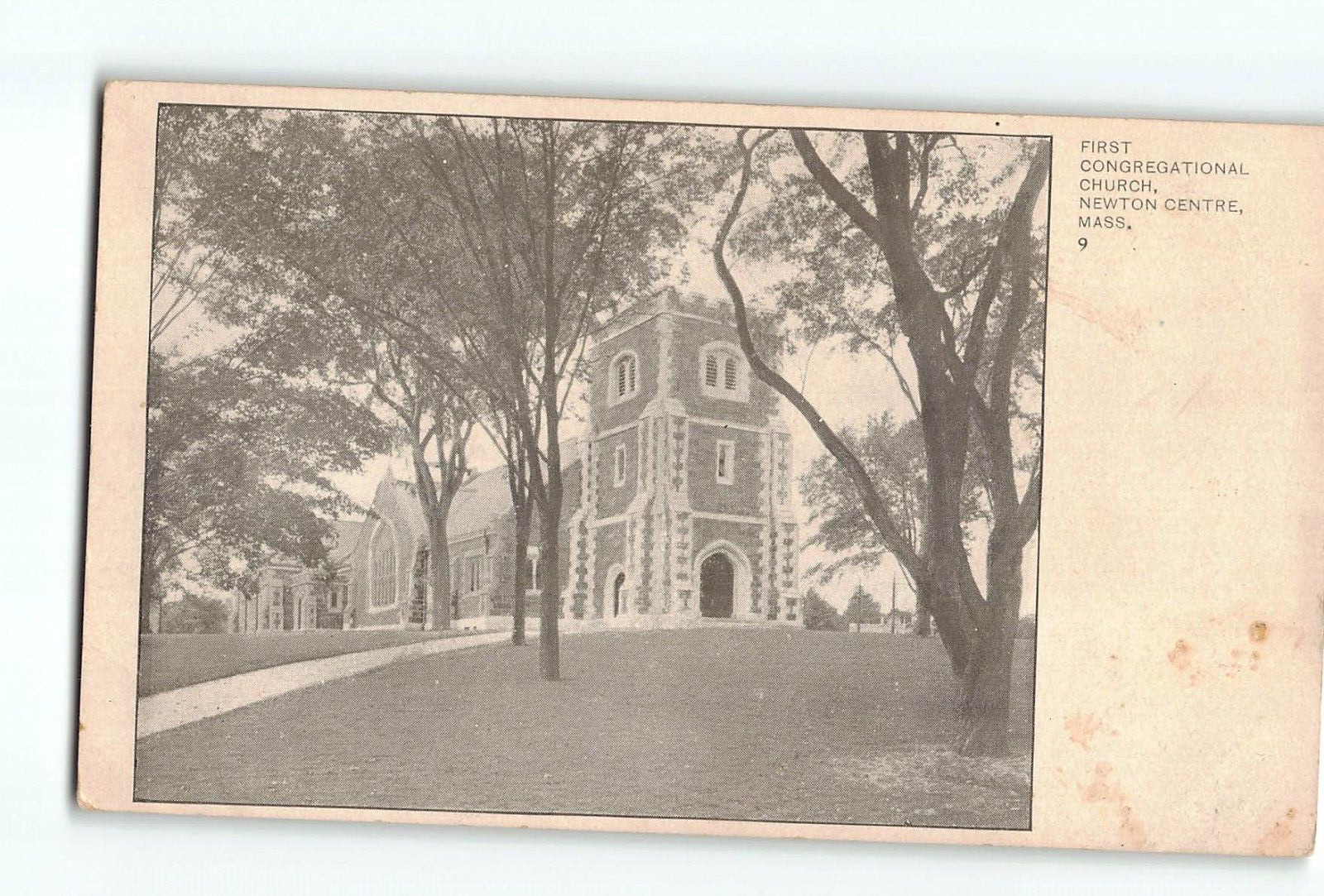 Old Postcard of FIRST CONGREGATIONAL CHURCH NEWTON CENTRE MA