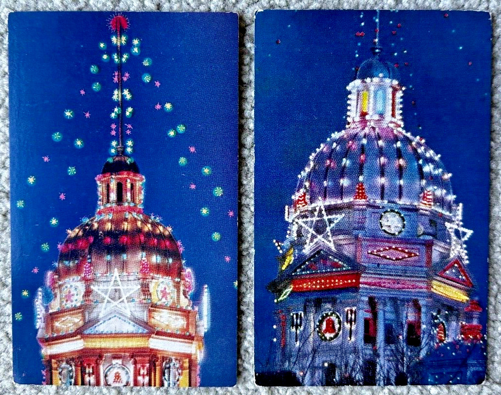 Two 1915 Postcards Lights of Minden, Nebraska The Christmas City