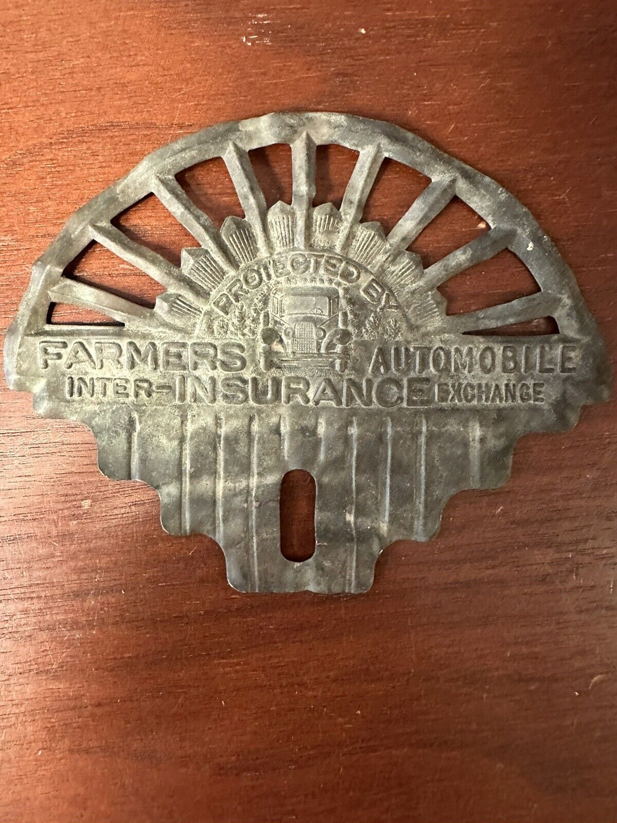Vintage Protected by Farmers Insurance Exchange Automobile License Plate Topper
