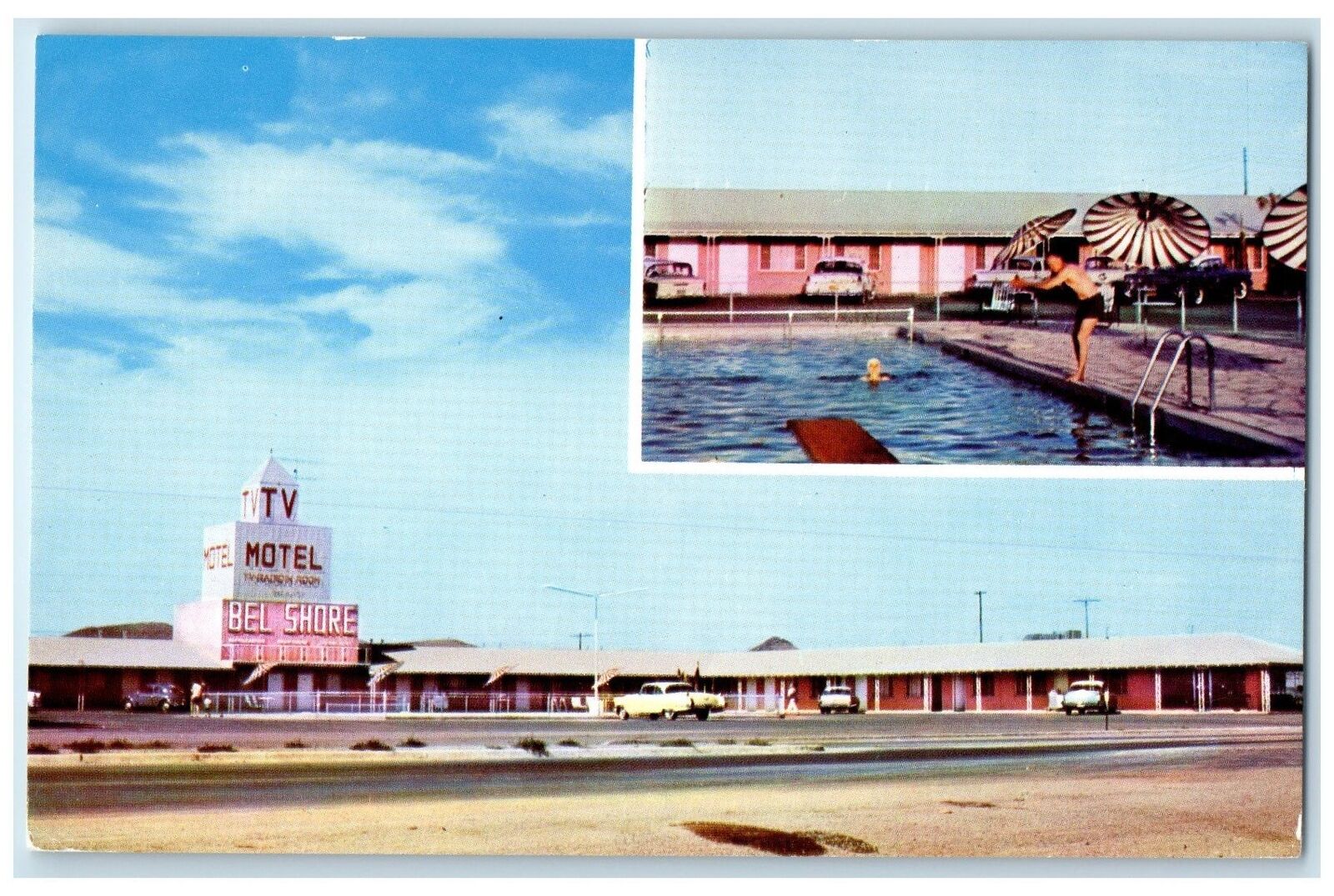 c1960\'s Bel Shore Motel Exterior Swimming Pool Lordsburg New Mexico NM Postcard