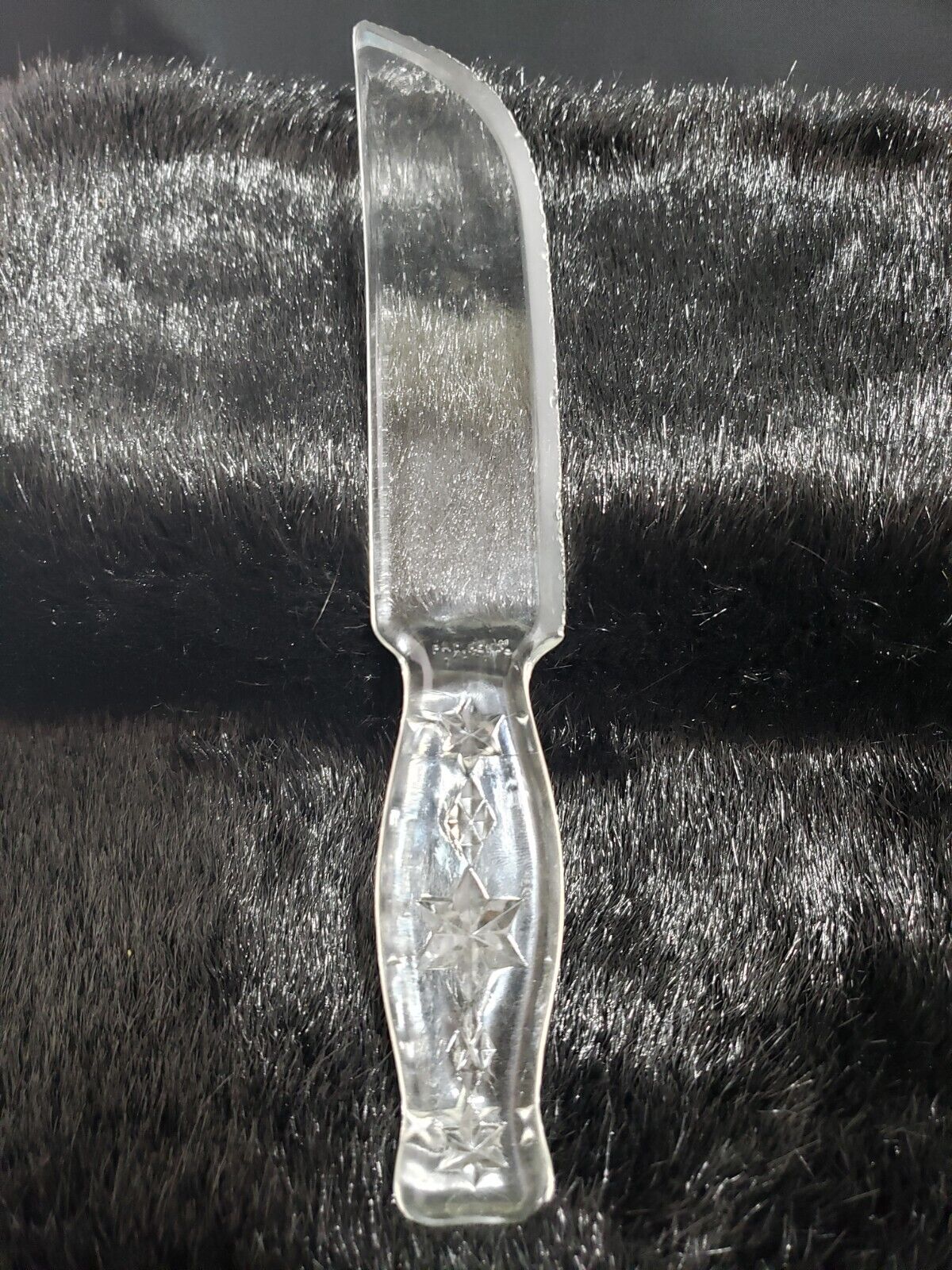 Vintage Dur-X 9 1/4in Star Pattern Handle Glass Fruit/Cake Knife