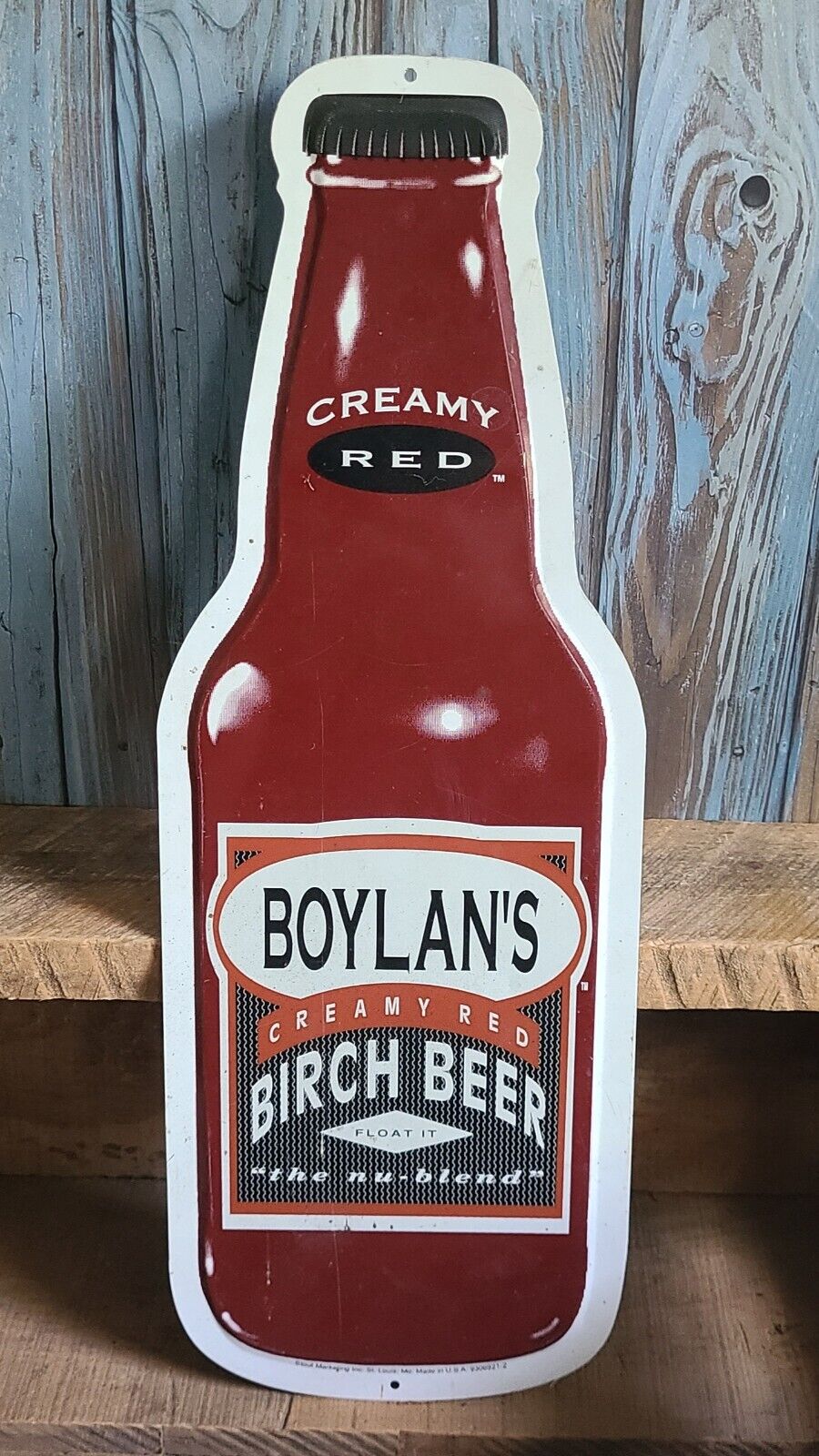 Large Vintage Boylan\'s Creamy Red Birch Beer Die Cut Bottle Tin Advertising Sign