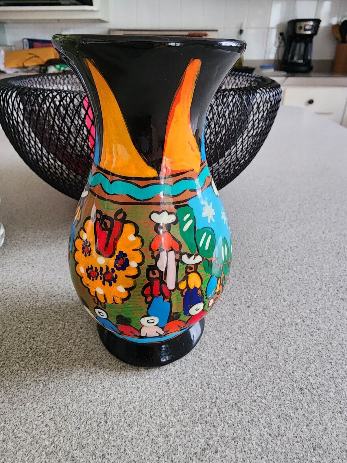 Hand Painted Colorful Mexican Pottery Vase
