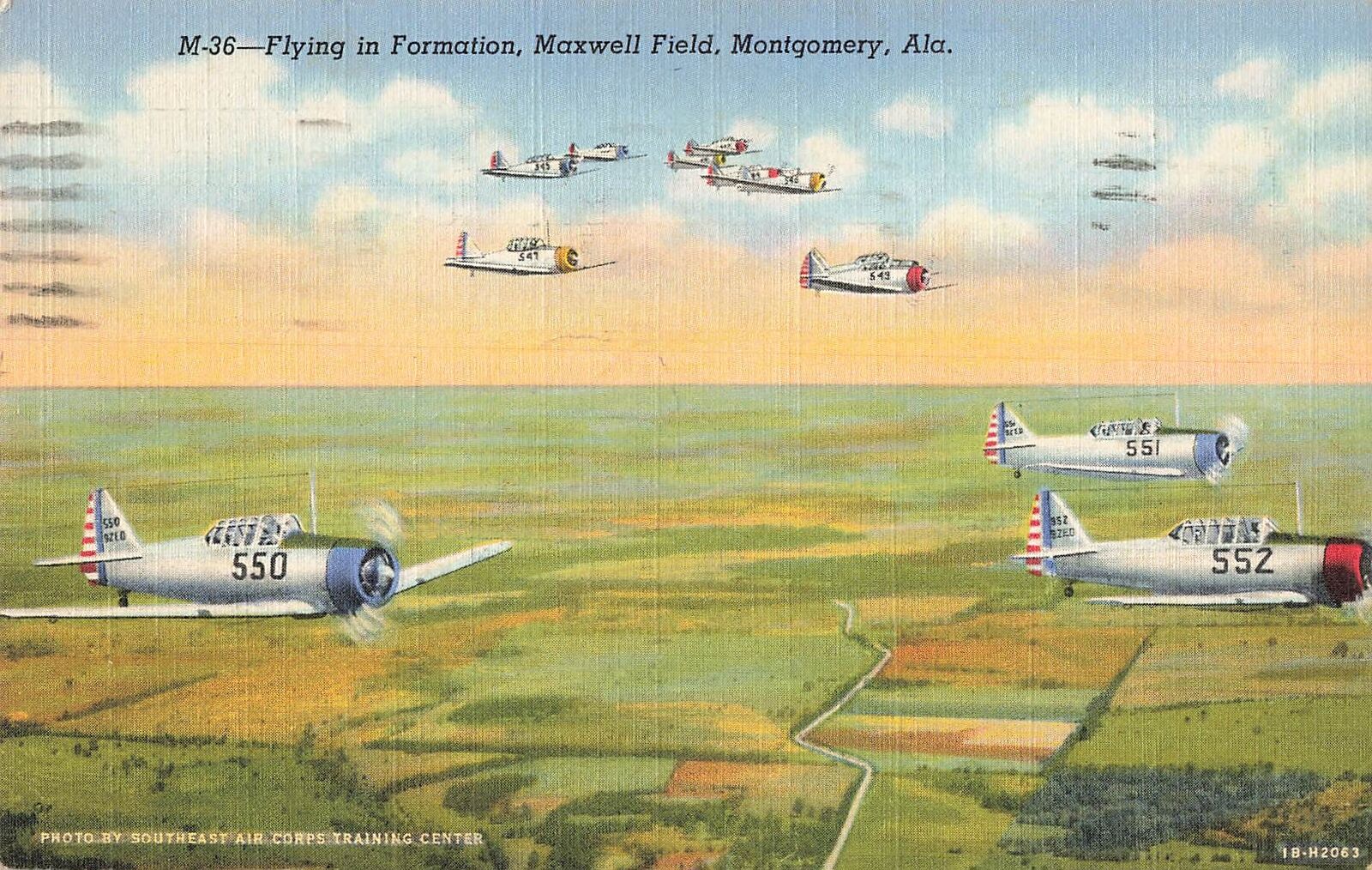Vintage Postcard Flying in Formation, Maxwell Field, Montgomery, Ala 1942 WW2