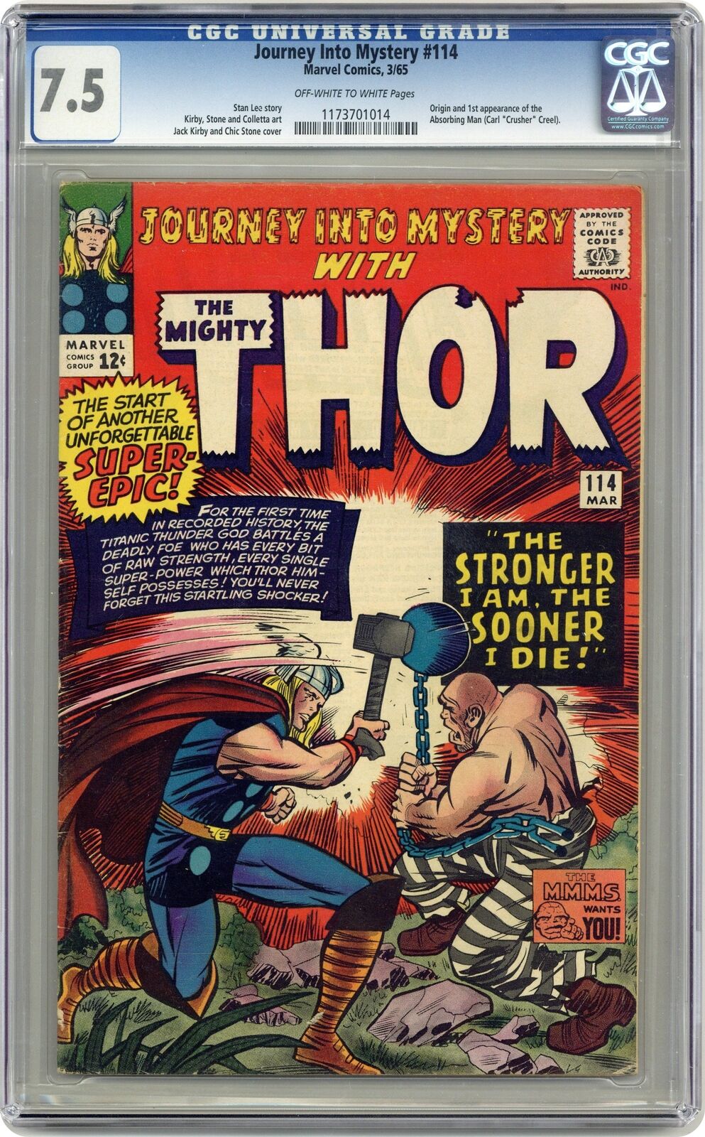 Thor Journey Into Mystery #114 CGC 7.5 1965 1173701014 1st app. Absorbing Man