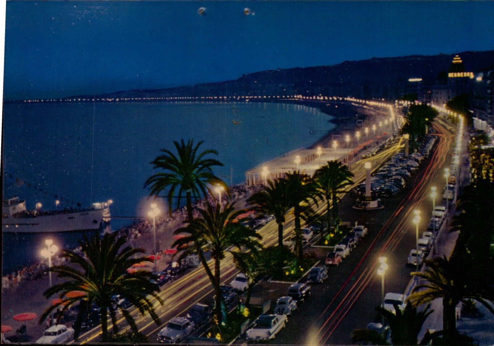 Postcard The Promenade des Anglais by night Cote d'azure French Riviera