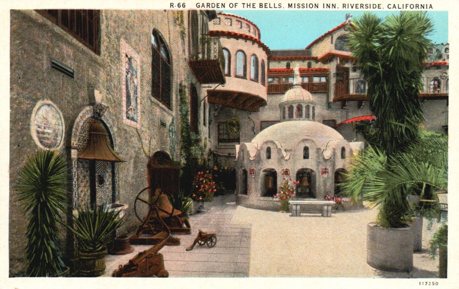 Postcard CA Riverside Mission Inn Garden of the Bells WB Vintage PC G7020