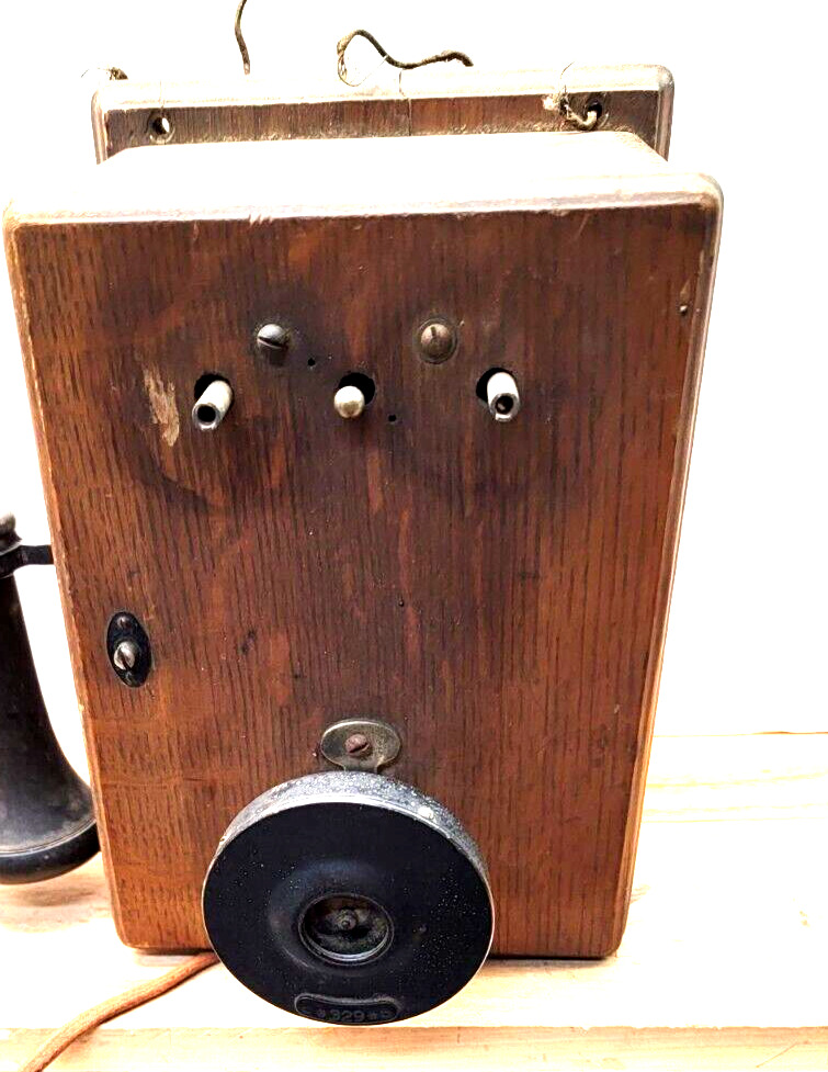 ANTIQUE WESTERN ELECTRIC OAK TELEPHONE BOX RECEIVER-PARTS ONLY