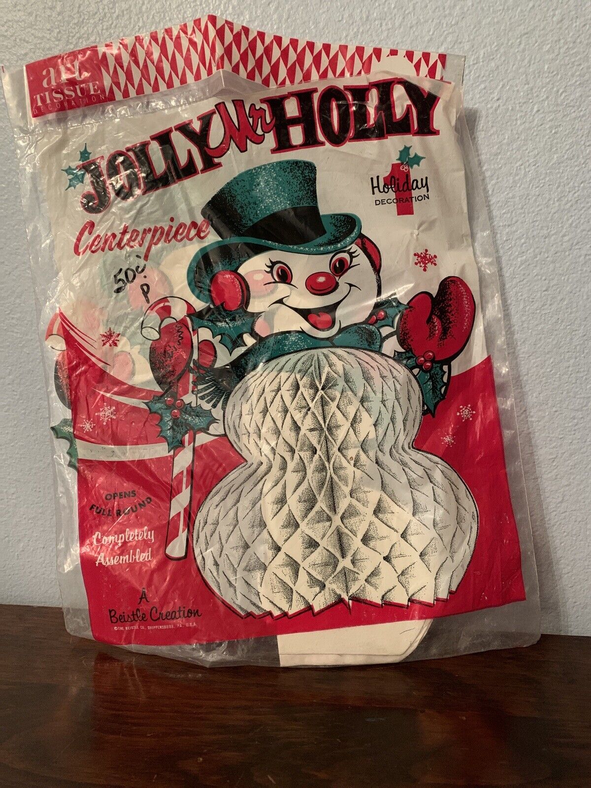 VTG Hallmark Charlie Mr. Holly holiday Snowman Paper centerpiece