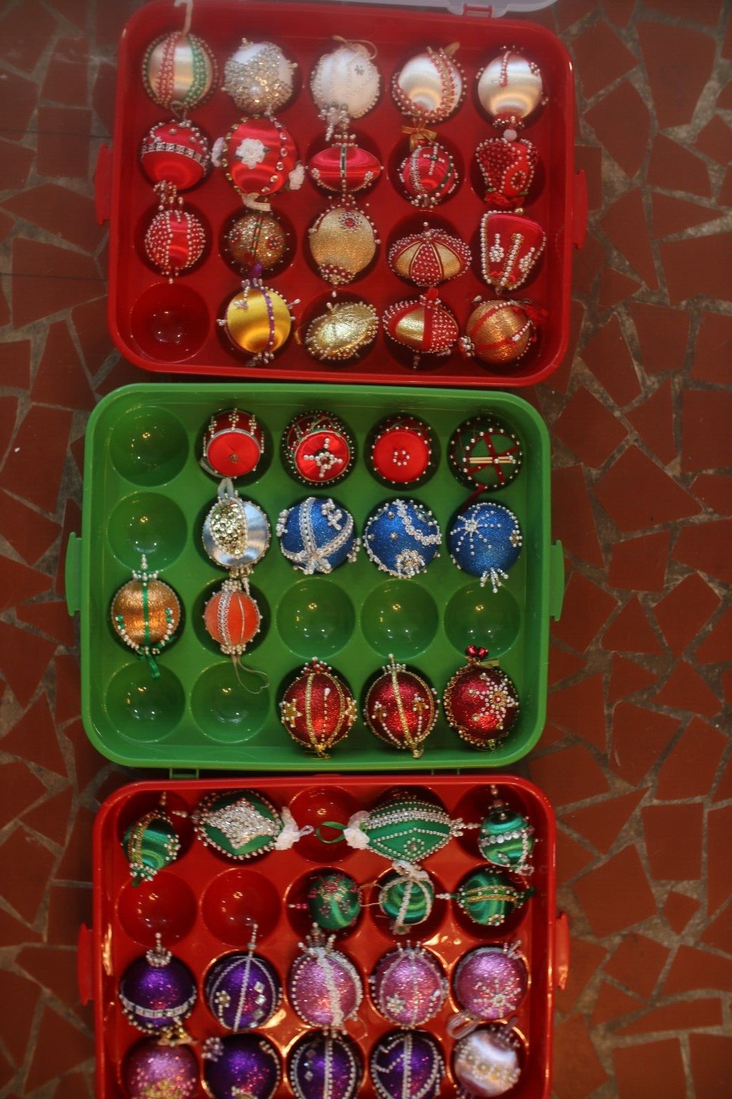 49 Stunning VTG  Christmas Handmade Satin Beaded Push Pin Ornaments Traditional