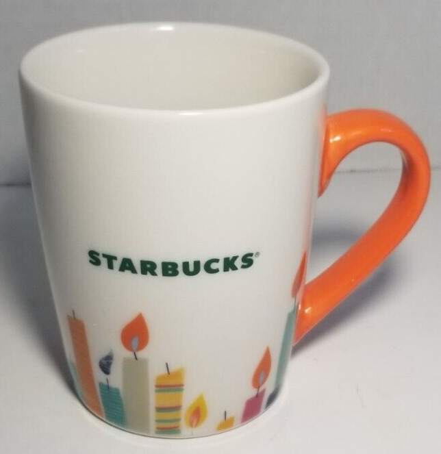 Starbucks Birthday Candles 10 oz Coffee Mug Cup 2020. White w/Orange Handle