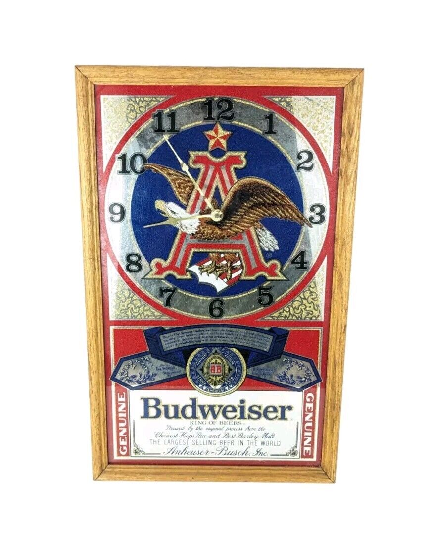 Vintage Budweiser Beer Anheuser Busch King of Beers Mirror Eagle Clock Sign