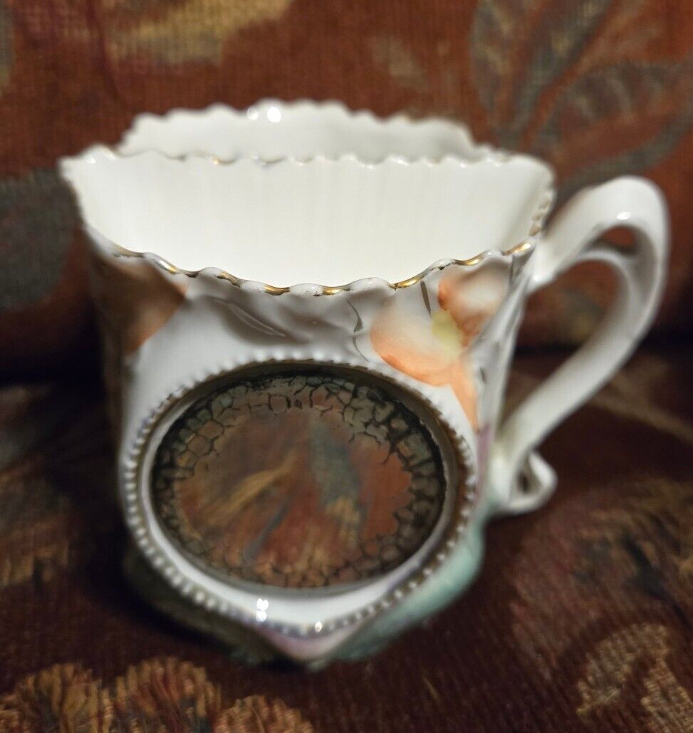 Vintage Mustache Tea Cup Mug With Mirror On The Side Victorian Era