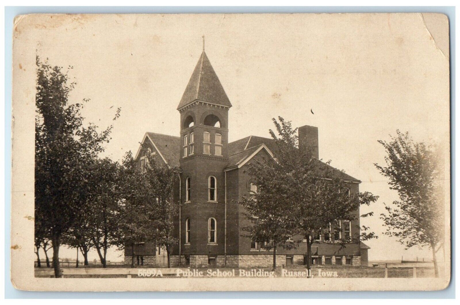 c1940's Public School Building Russell Iowa IA RPPC Photo Vintage Postcard
