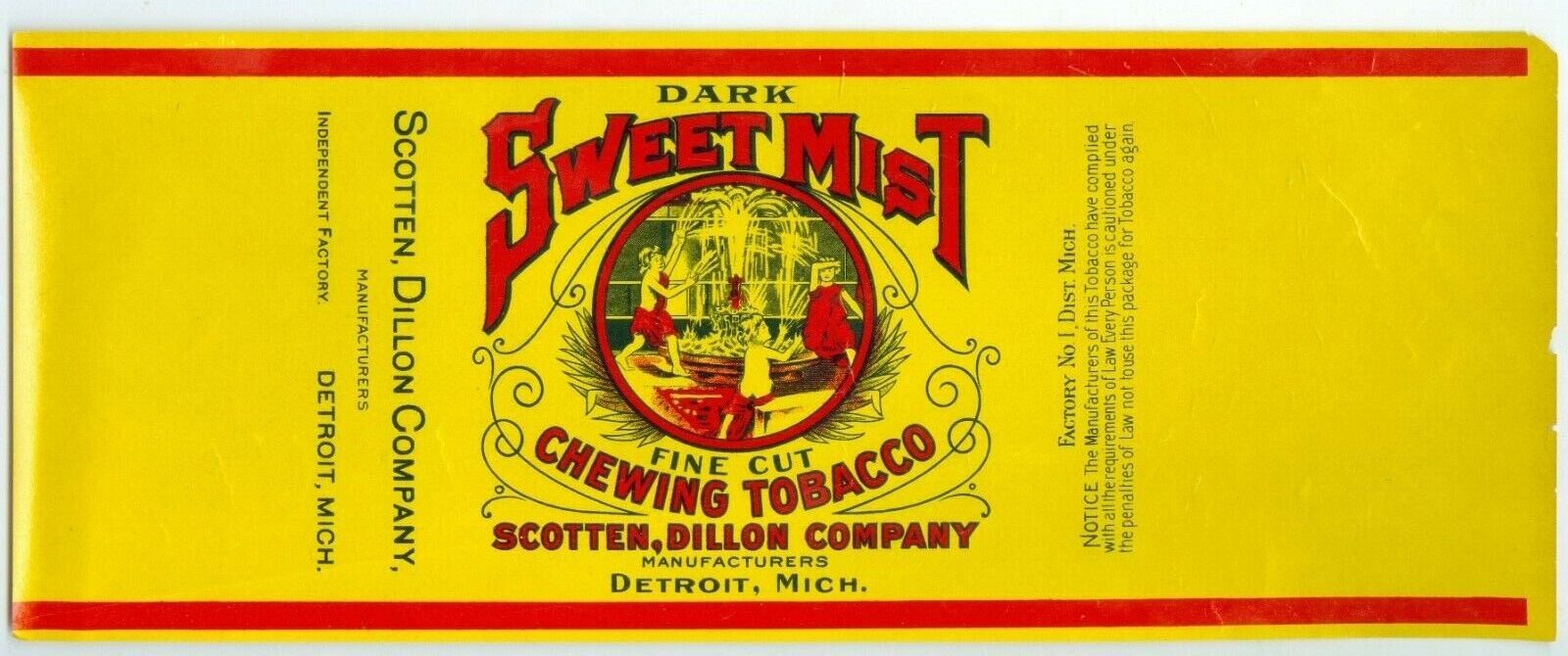 Early 1900s Unused Oceanic Cut Plug, Scotten, Dillon Co Detroit, Tobacco Label