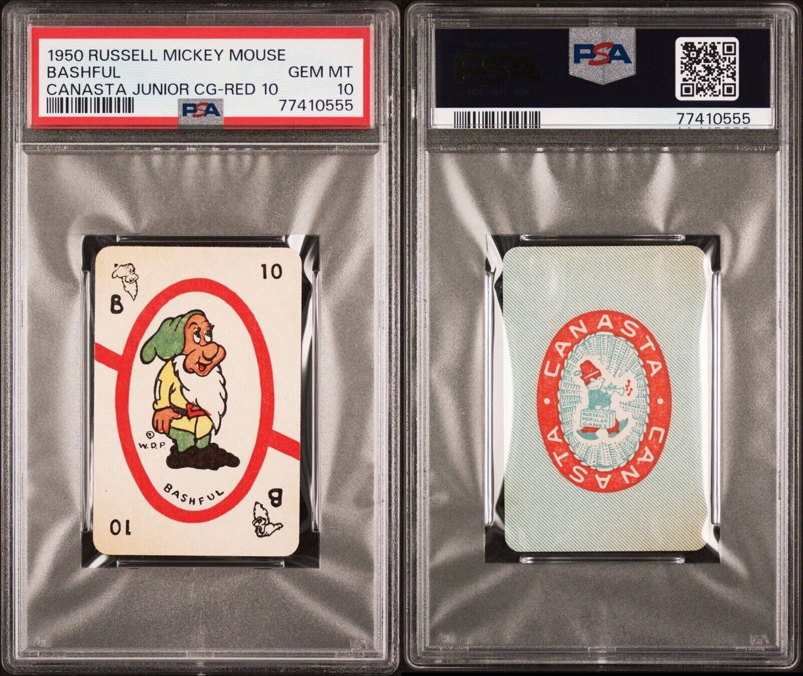 VINTAGE 1950 RUSSELL MICKEY MOUSE BASHFUL CANASTA CG-RED 10 PSA 10 GEM MINT