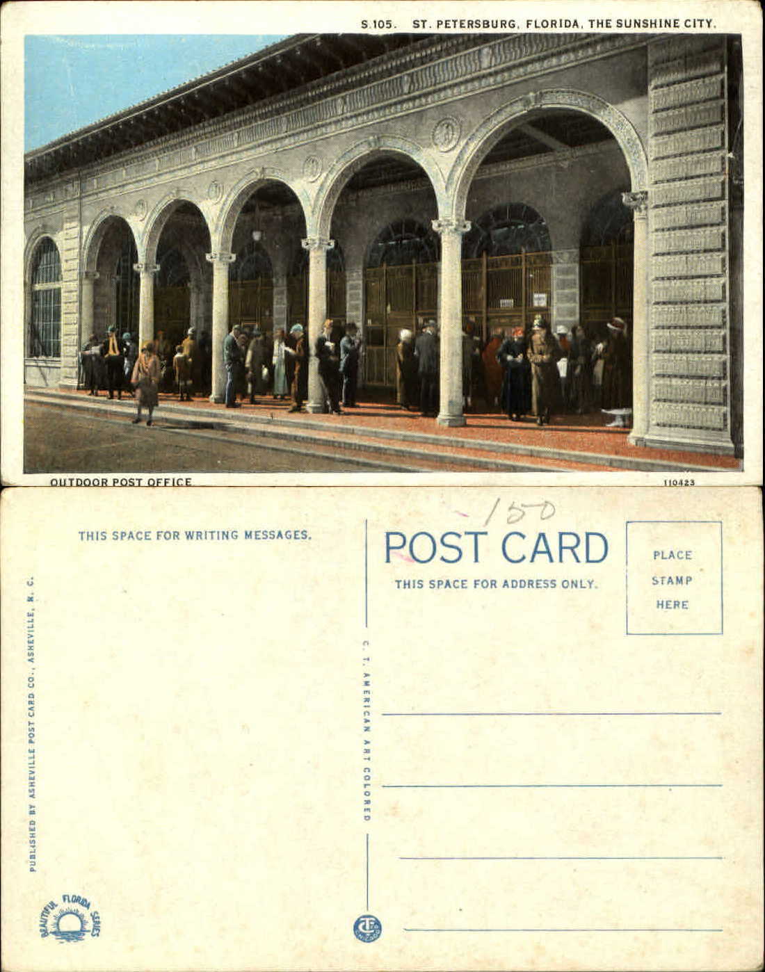 St Petersburg FL outdoor post office unused postcard ca 1920s