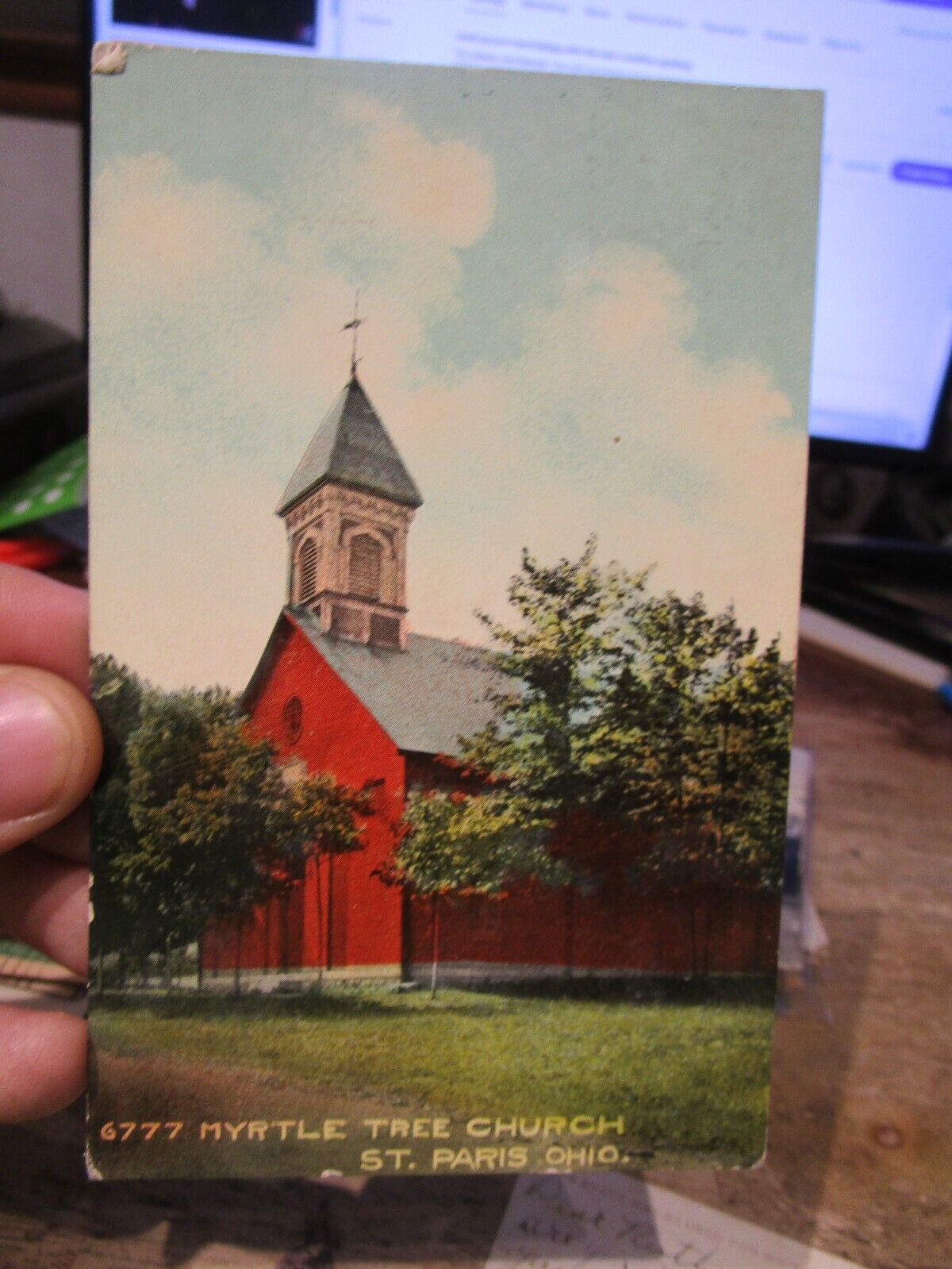 G2 Old OHIO Postcard St Saint Paris Myrtle Tree Church Small Chapel NOW RAZED ?