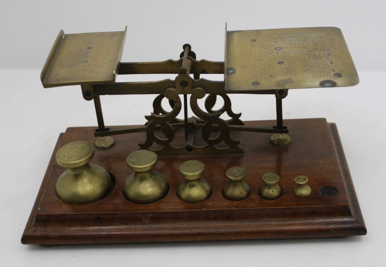 Antique Victorian Avery Brass Postal Scales With Postal Rates To Plate
