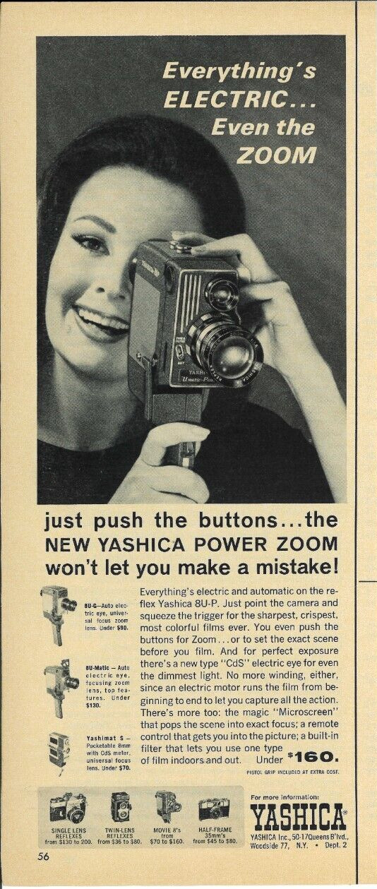 1963 YASHICA Movie 8MM 35MM Twin Single Lens Cameras Vintage Magazine Print Ad