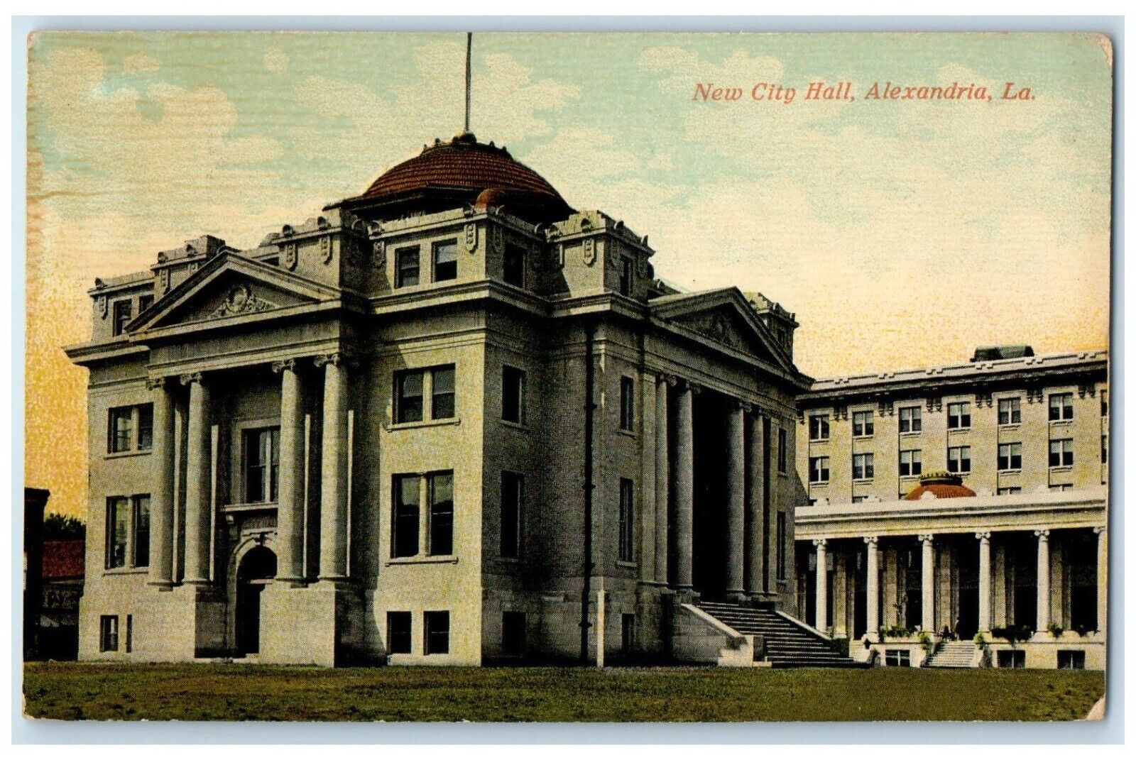c1910 Exterior View New City Hall Building Alexandria Louisiana Vintage Postcard