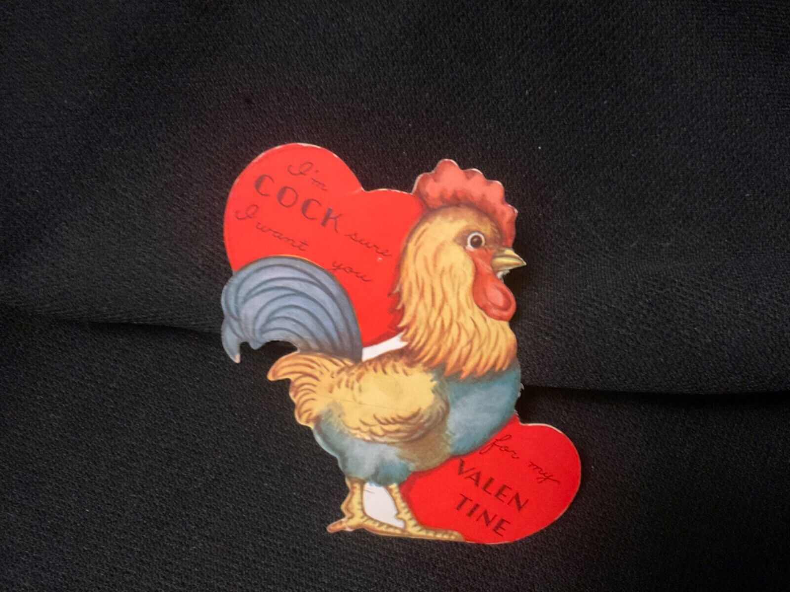Vintage Rooster Cock Valentine Card c. 1940s a bit suggestive