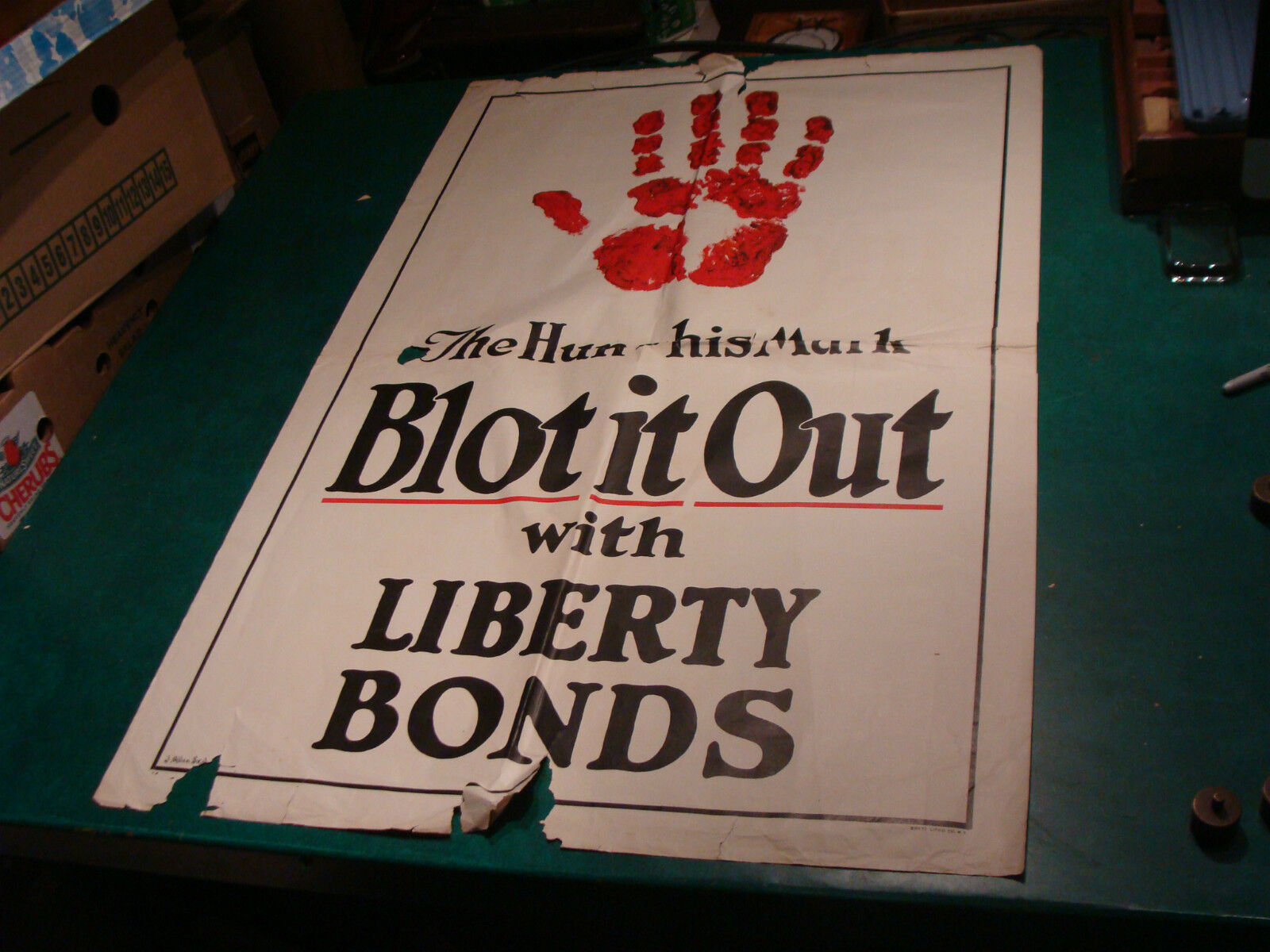 Original WWI Poster: huge 42 x 28 THE HUN---HIS MARK: BLOT IT OUT 