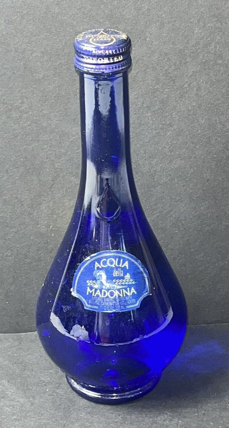 Cobalt Blue Acqua Della Madonna Teardrop Sealed Glass Bottle Italy 1997 11.13 Oz