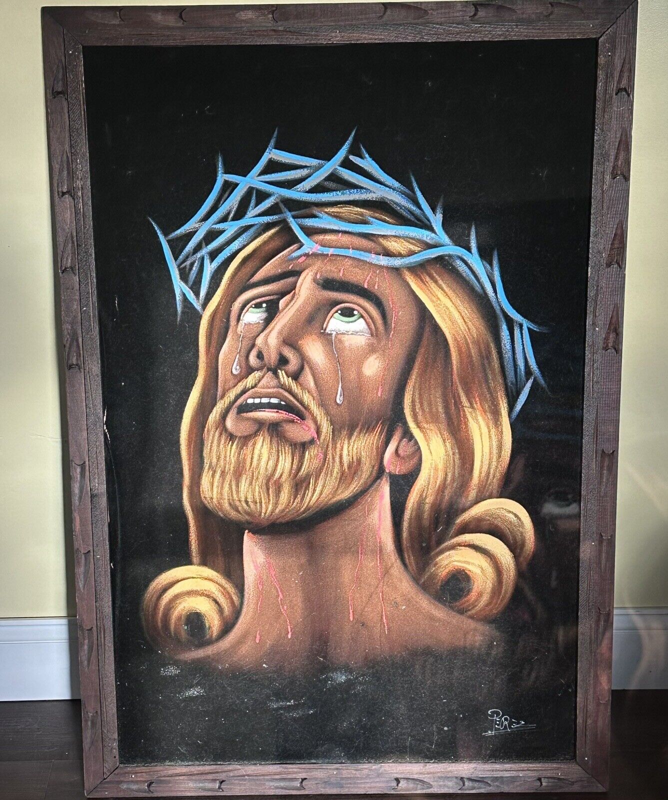 Black Velvet Jesus Painting Signed And Stunningly Beautiful