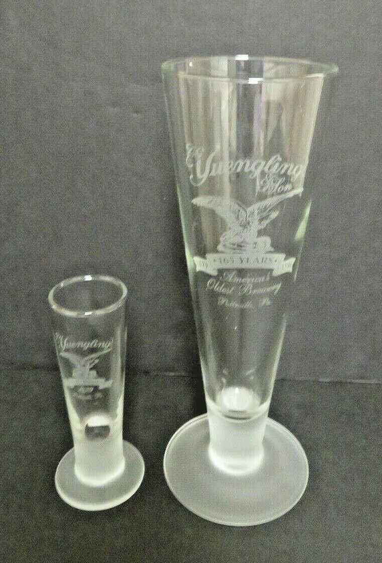 1994 Yuengling 165th Anniversary Boxed set of 2 Pilsner Glasses Frosted bottoms