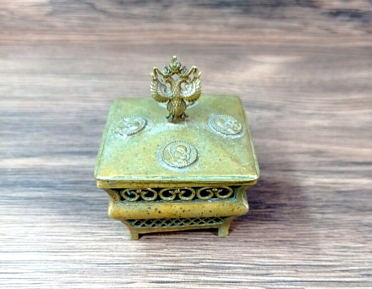Antique imperial Russian box.Vintage small brass jewelry box Tsarist Russia