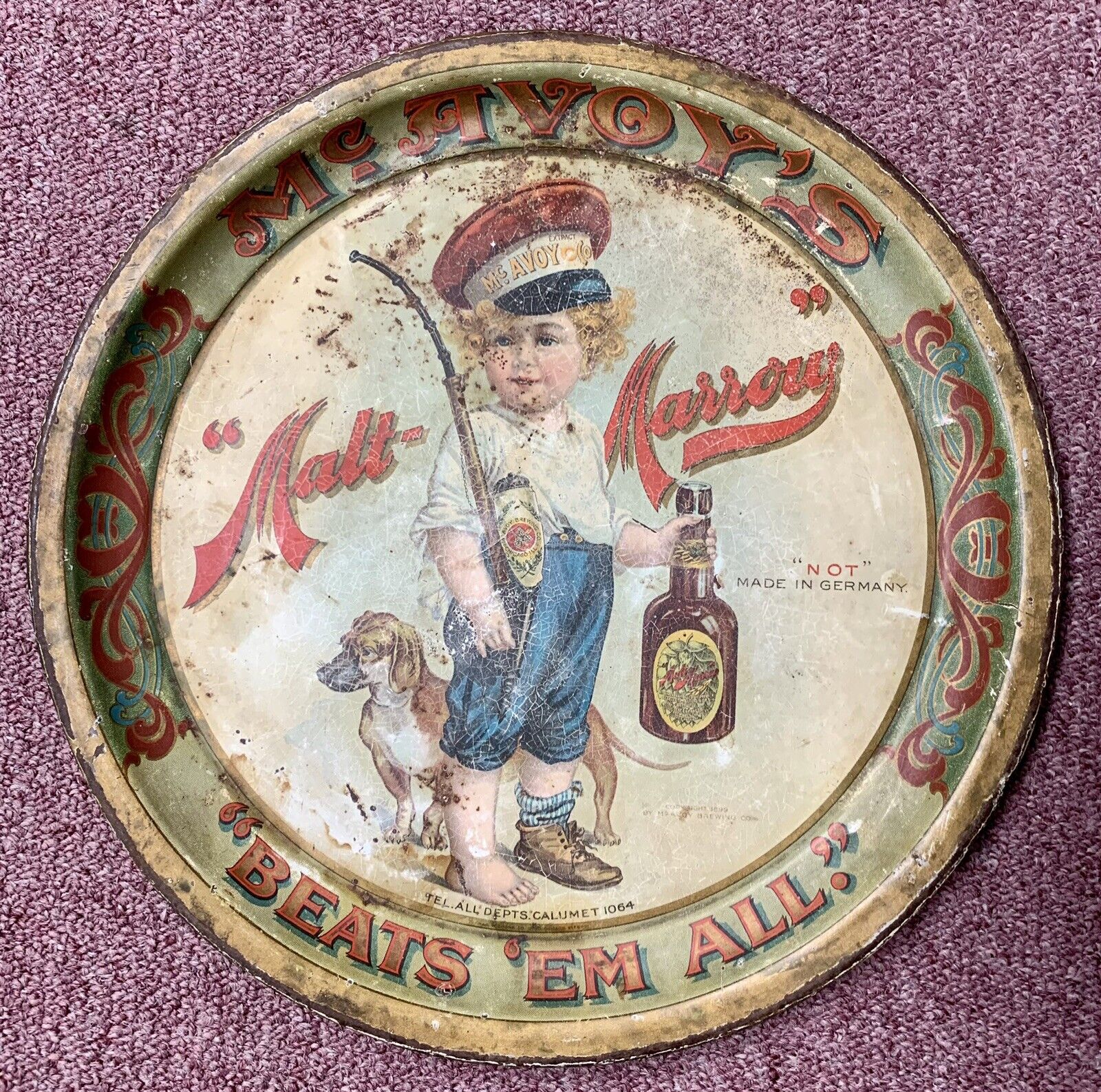 antique McAvoys Malt Marrow beer tray