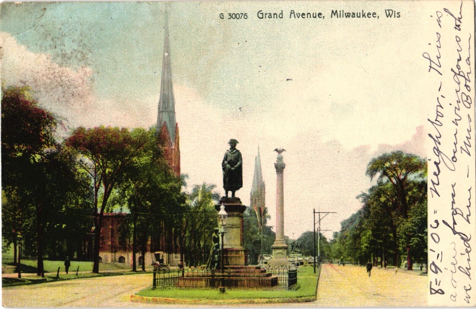 Grand Ave Street View Milwaukee WI Undivided Postcard c1906
