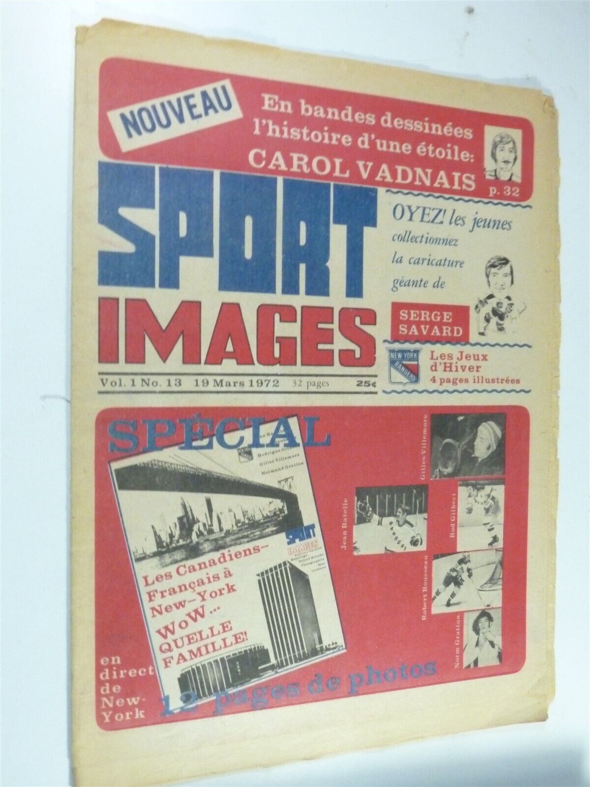 VINTAGE SPORTS NEWSPAPER MARCH 1972 SPORT IMAGES NEW YORK RANGERS (with tears)